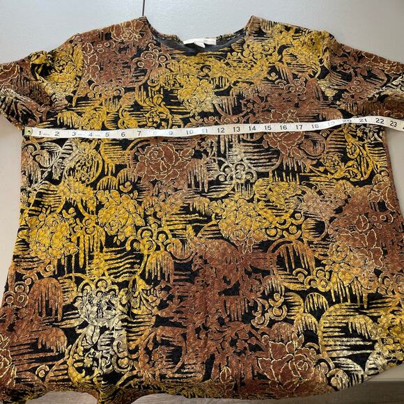 JM Collection Long Sleeve Blouse Crewneck Textured Print Plus Size Gold Brown 2X - Picture 10 of 12